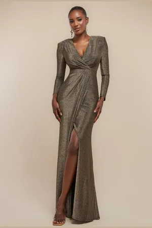 Goddiva Front Wrap Lurex Bodycon Maxi Dress