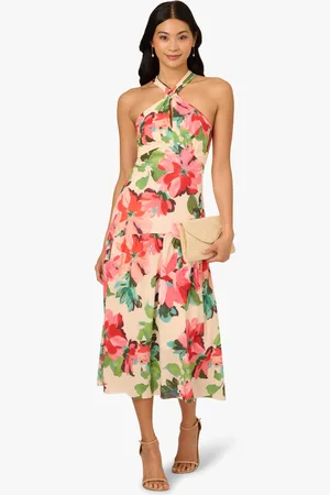 Adrianna Papell Halter Flounce Midi Dress