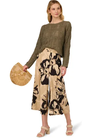 Adrianna Papell Printed Airflow Zip Fly Wide Leg Soft Gaucho Trousers