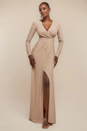 Goddiva Front Wrap Lurex Bodycon Maxi Dress