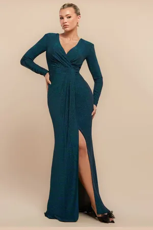 Goddiva Front Wrap Lurex Bodycon Maxi Dress