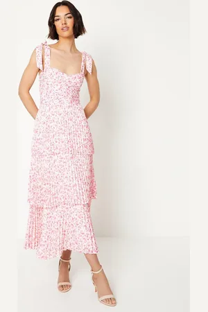 Oasis Ditsy Floral Pleated Tie Shoulder Midi Dress