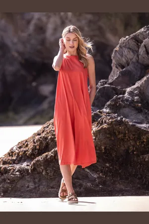 CELTIC & CO. Org Cott S/L Pleat Bk Midi Drs