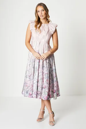 Coast Metallic Puff Shoulder Midi Dress