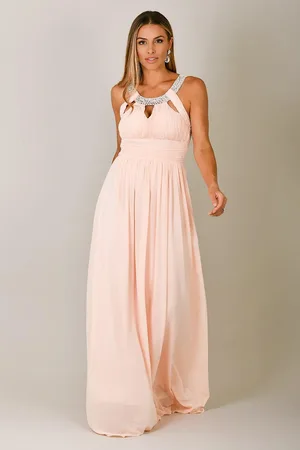 Krisp Diamante Neck Chiffon Maxi Dress