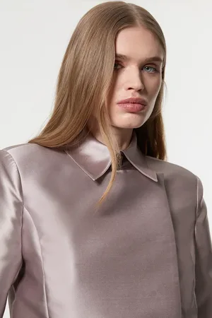 Karen Millen Collared Twill Cropped Woven Jacket