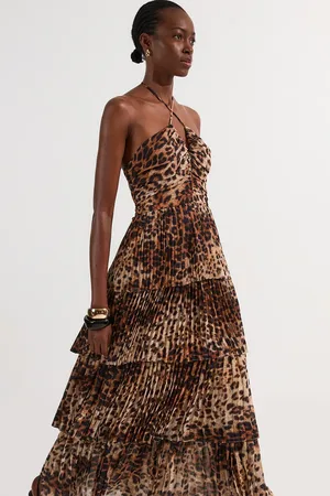 Karen Millen Georgette Crinkle Tiered Halterneck Midi Dress