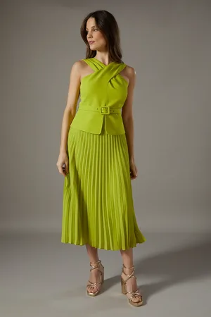Coast Cross Over Neck Pleated Midi Dress