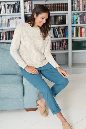 LILY & ME Brean Trouser Plain Cotton Tencel Petrol