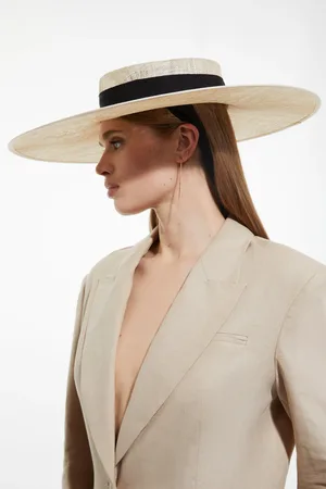 Karen Millen Grosgrain Tie Statement Boater Hat