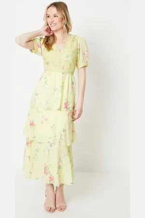 Oasis Occasion Floral Lace Bodice Tiered Midi Dress