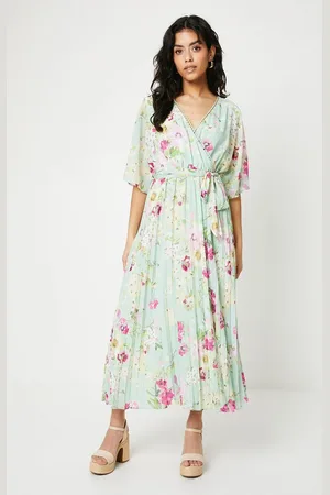 Oasis Petite Occasion Kimono Sleeve Pleated Midi Dress