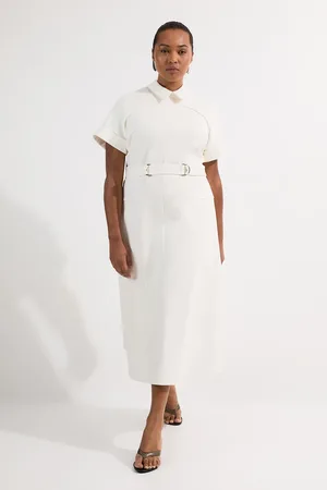 Karen Millen Plus Size Compact Stretch Tab Detail Full Skirted Midi Dress