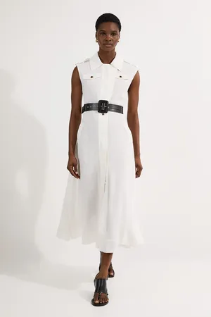 Karen Millen Petite Viscose Georgette Woven Trench Sleeveless Midi Dress