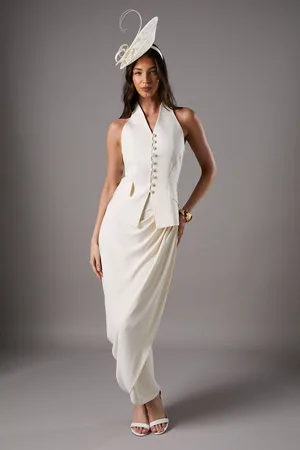 Coast Lisa Tan Ruched Detail Maxi Skirt