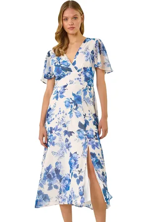 Roman Floral Print V-Neck Midi Dress