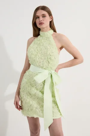 Karen Millen Rosette Halter Neck Woven Mini Dress With Belt
