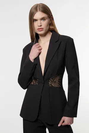 Karen Millen Tailored Lace Detail Single Breasted Blazer