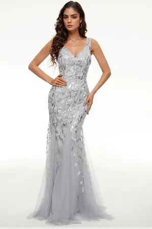 Ever Pretty Sequined Double V Neck Non-Stretch Mermaid Women
