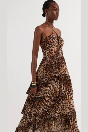 Karen Millen Petite Georgette Crinkle Tiered Halterneck Midi Dress