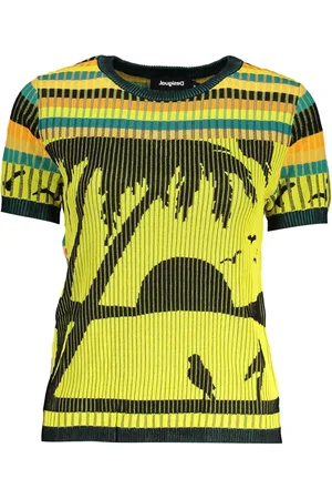 Desigual Palm Tree Knit Top Short Sleeve Crew Neck Women - Sweaters