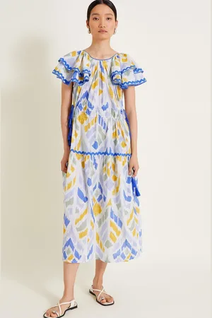 Monsoon Myla Geometric Print Ruffle Dress