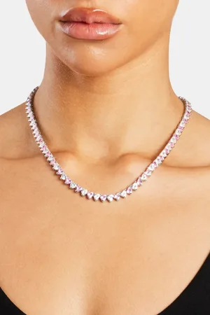 CERNUCCI Pink & Clear Heart Tennis Chain - White