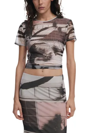 Desigual Mesh Top Abstract Print Short Sleeves Women - Shirts