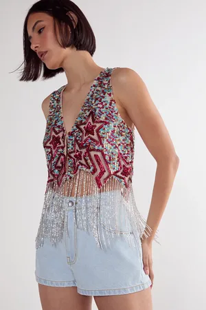 NASTY GAL Sequin Star Lightening Bolt Tassel Vest
