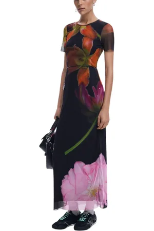 Desigual Floral Print Maxi Dress Mesh Dress Women - Dresses