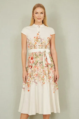 Yumi Linen Floral Mirrored Placement Skater Dress