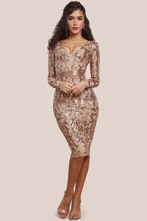 Goddiva Sequin & Mesh Midi Dress