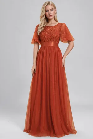 Ever Pretty Crew Neck Sequin Ruffle Sleeve Empire Waist Beaded Long Evening Dresses Formal Dresses