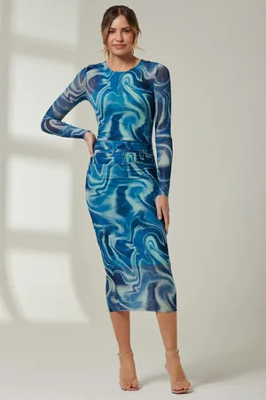 Jolie Moi Mabyn Mesh Long Sleeve Midaxi Dress