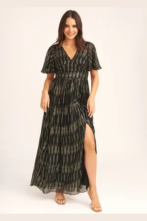 Gini London Stripe Foil Angel Sleeves Maxi Dress