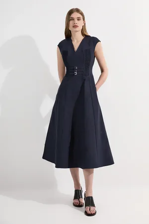 Karen Millen Archive Collection - Tailored Cotton Pintuck Grosgrain Corset Maxi Dress