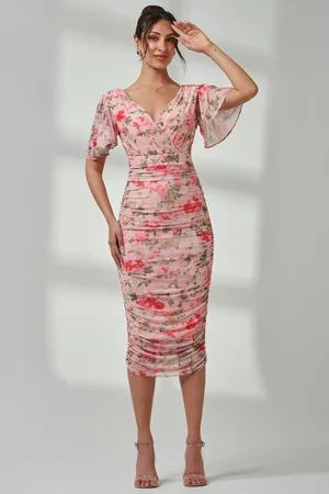 Jolie Moi Wrap Front Mesh Bodycon Dress