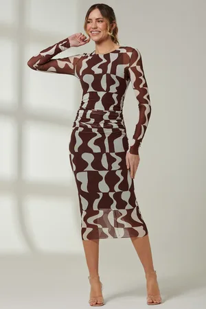 Jolie Moi Gionna Mesh Long Sleeve Midaxi Dress