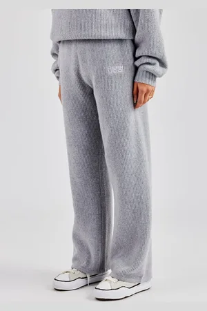 CERNUCCI Knit Wide Leg Embroidered Jogger - Grey