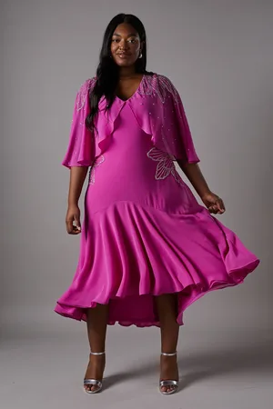 Coast Plus Embellished Midi Dress With Cape Sleeves
