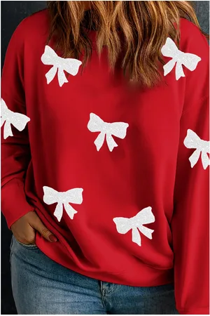 Azura Exchange Racing Bow Pattern Drop Shoulder Plus Size Sweatshirt Women