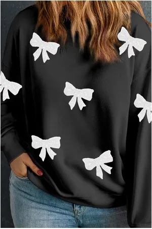 Azura Exchange Bow Pattern Drop Shoulder Plus Size Sweatshirt Women