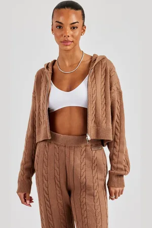 CERNUCCI Cable Knit Cropped Knitted Hoodie