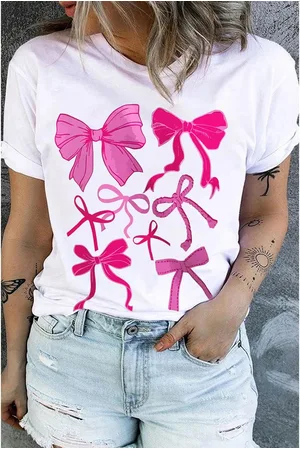 Azura Exchange Diverse Bowknot Printed Crew Neck Plus Size Tee Wo