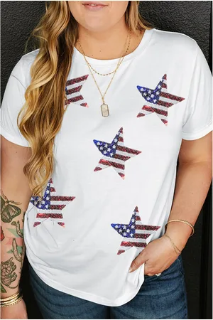 Azura Exchange Sequin American Flag Star Pattern Plus Size Tee Wo