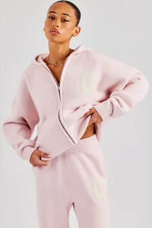 CERNUCCI Hooded Zip Through Knitted Jumper - Baby Pink