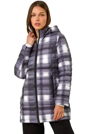 Roman Check Print Quilted Puffer Coat