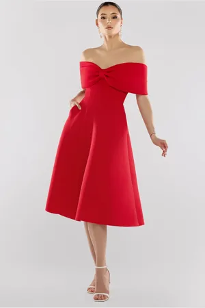 Goddiva Bow Off The Shoulder A Line Midi Dress