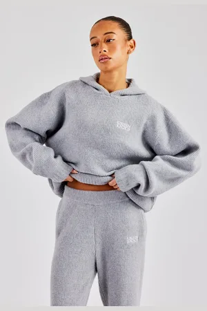 CERNUCCI Knit Boxy Embroidered Hoodie - Grey