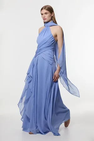 Karen Millen Crinkle Cross Front Georgette Woven Maxi Dress